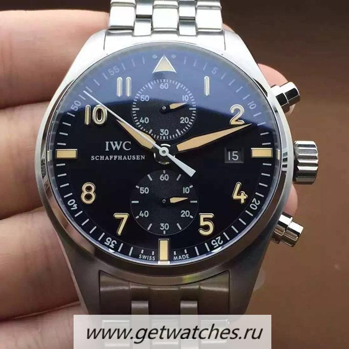Replica IWC Pilot IW387808 Chrono SS Black Dial 7750