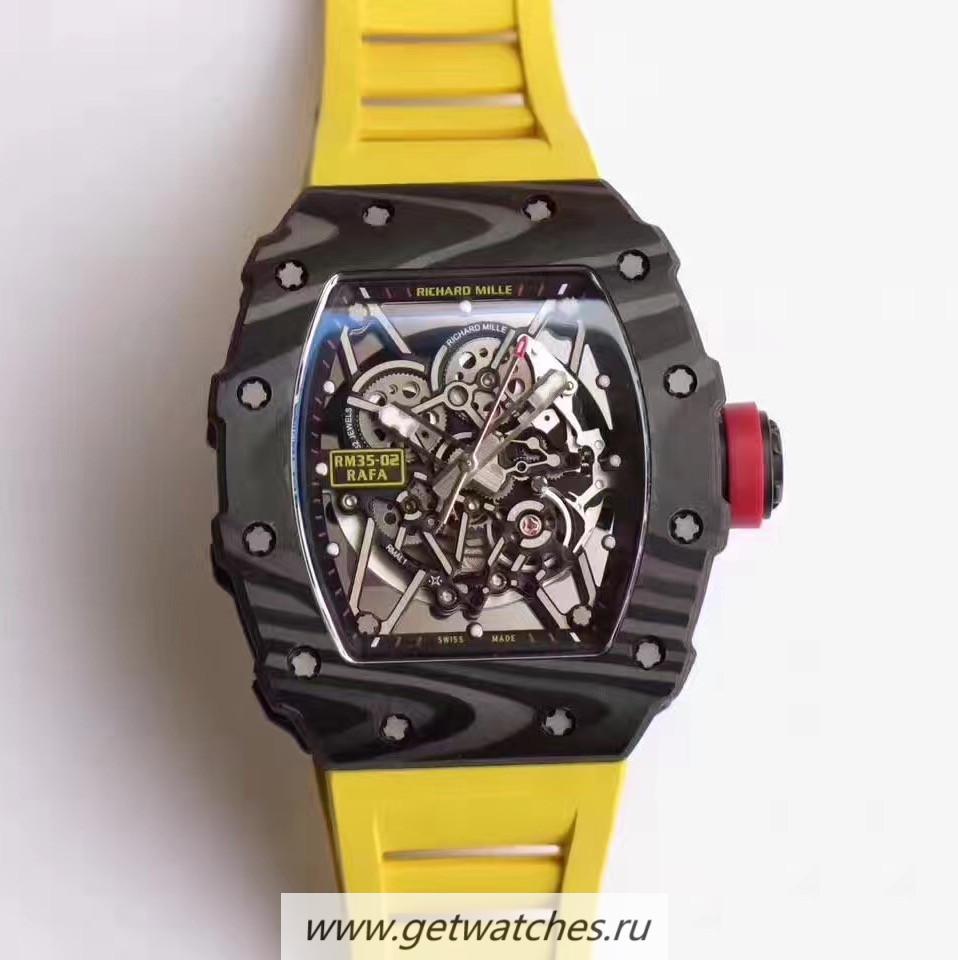 Shop Richard Mille RM35-02 Rafael Nadal KVF Forged Carbon Black & Skeleton Dial M6T51