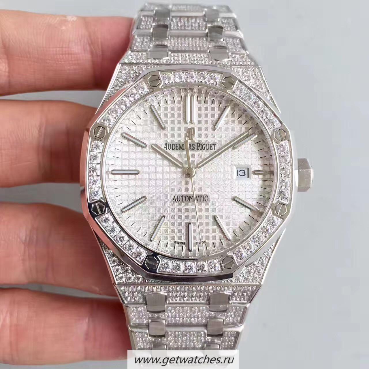 Copy Audemars P1g*et Royal Oak 15400 Noob Factory SS & D1am0nd Silver Dial 3120